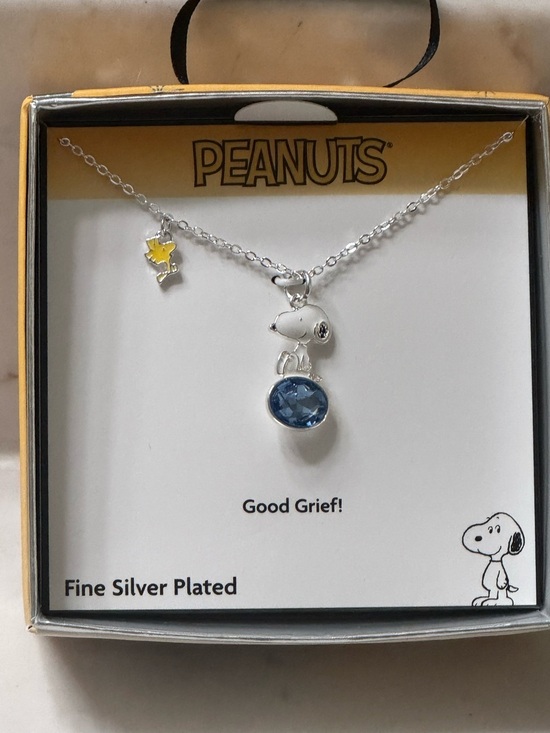 Peanuts Jewelry - Peanuts Snoopy & Woodstock Fine Silver-Plated Necklace with Blue Crystal